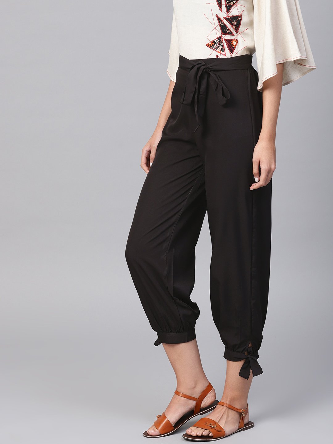 Solid Black Knot Style Capri Pant | LASVINI - Redefining Indian Fashion with Elegance