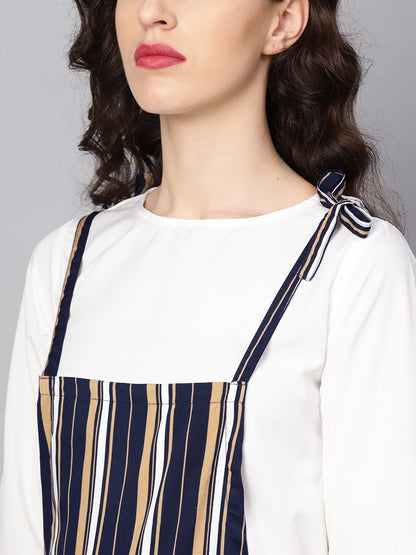 Multi Colored Striped Knot Style Dungree With White Top | LASVINI - Redefining Indian Fashion with Elegance