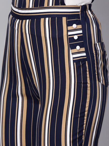 Multi Colored Striped Knot Style Dungree With White Top | LASVINI - Redefining Indian Fashion with Elegance