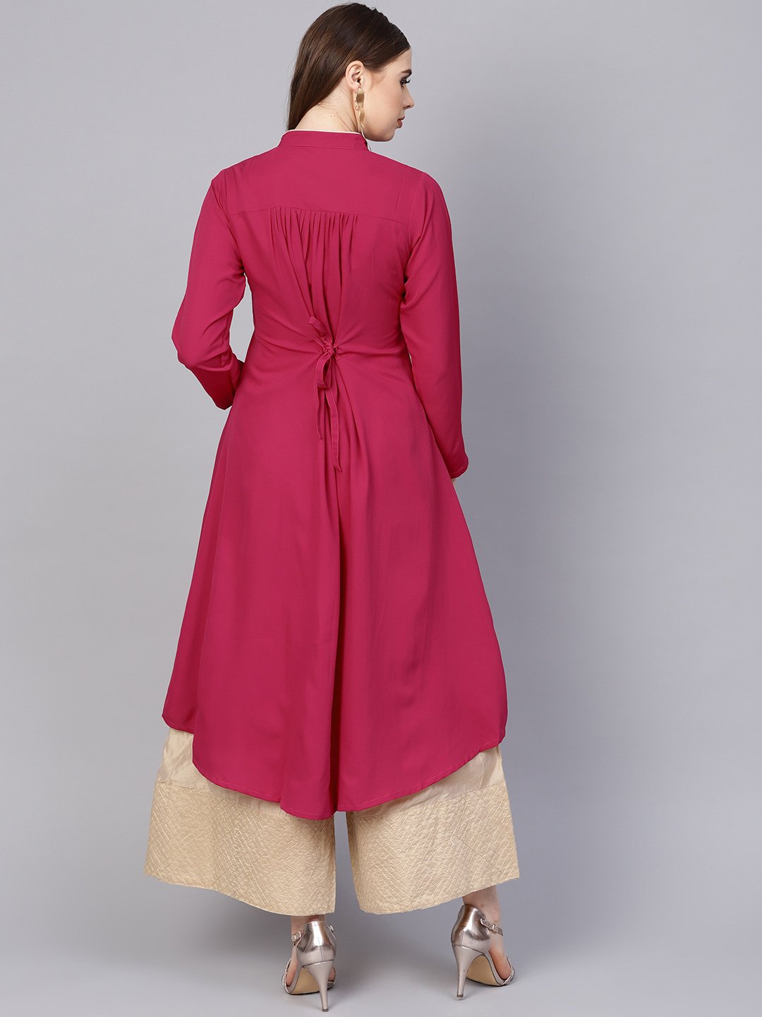 Solid Megenta Kurta With Side Slit & Roll Colllar | LASVINI - Redefining Indian Fashion with Elegance