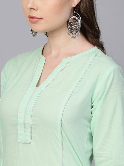 Pastel Solid Mint Kurta Set With Sharara Emblished With Gota | LASVINI - Redefining Indian Fashion with Elegance