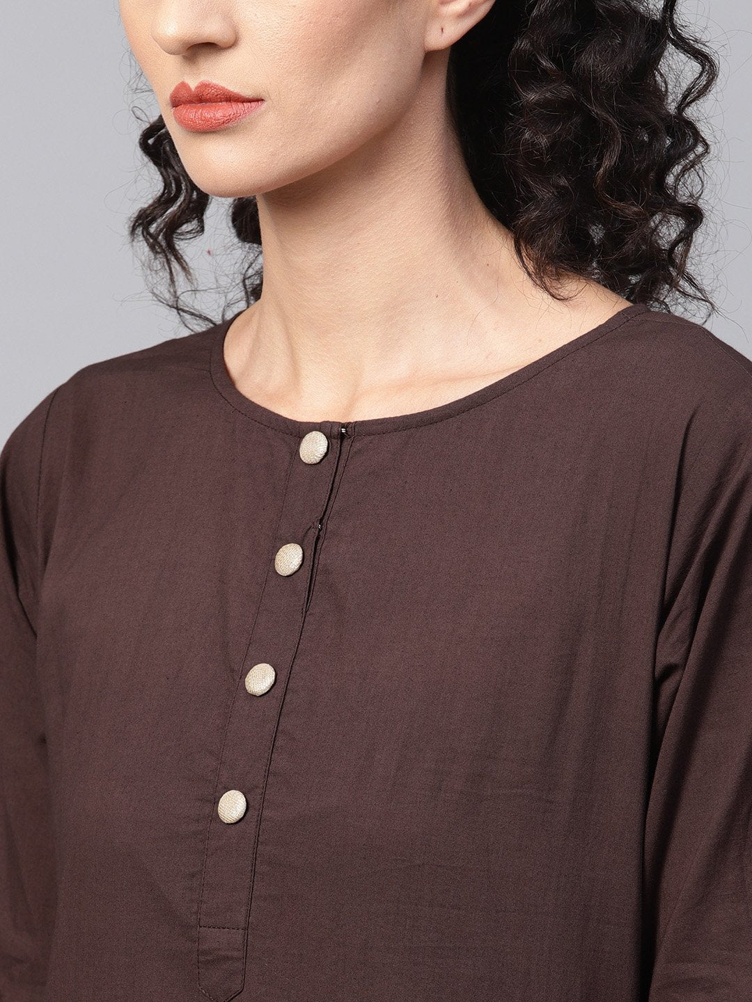 Dark Brown Solid Kurta Set With Pants  & Printed Dupatta | LASVINI - Redefining Indian Fashion with Elegance