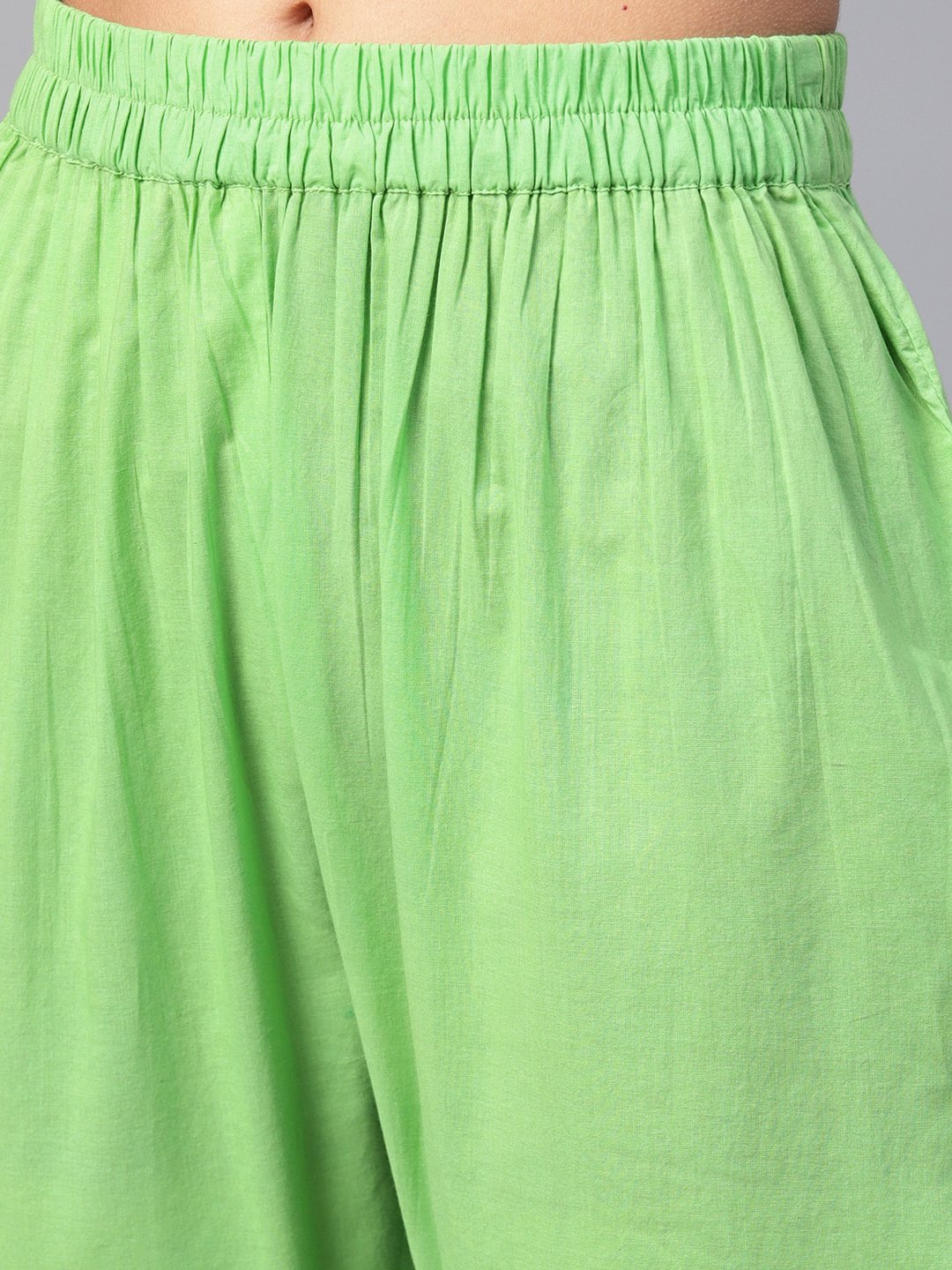 Cotton Light Blue Floral Printed Kurta Set With Solid Light Green Pants | LASVINI - Redefining Indian Fashion with Elegance