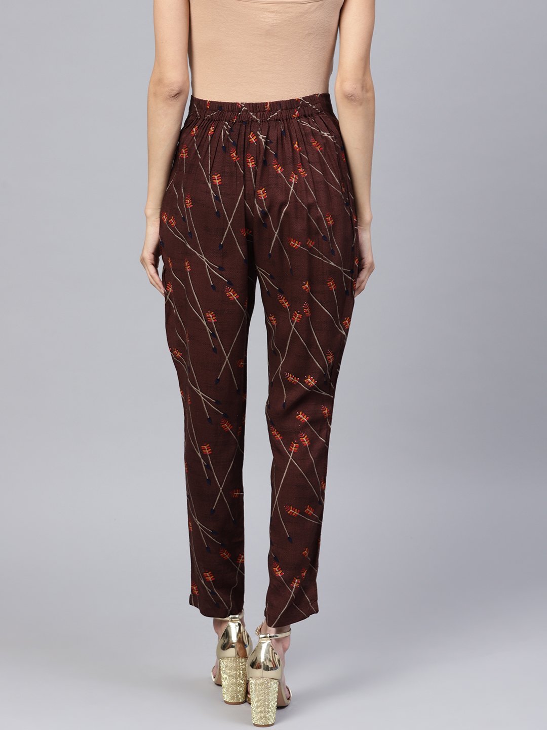 Dark Brown Printed Peeka A Boo Pants | LASVINI - Redefining Indian Fashion with Elegance