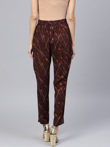Dark Brown Printed Peeka A Boo Pants | LASVINI - Redefining Indian Fashion with Elegance