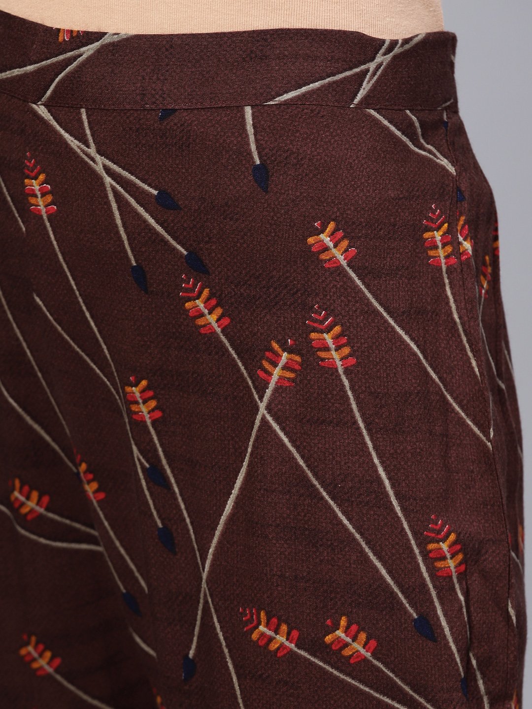 Dark Brown Printed Peeka A Boo Pants | LASVINI - Redefining Indian Fashion with Elegance