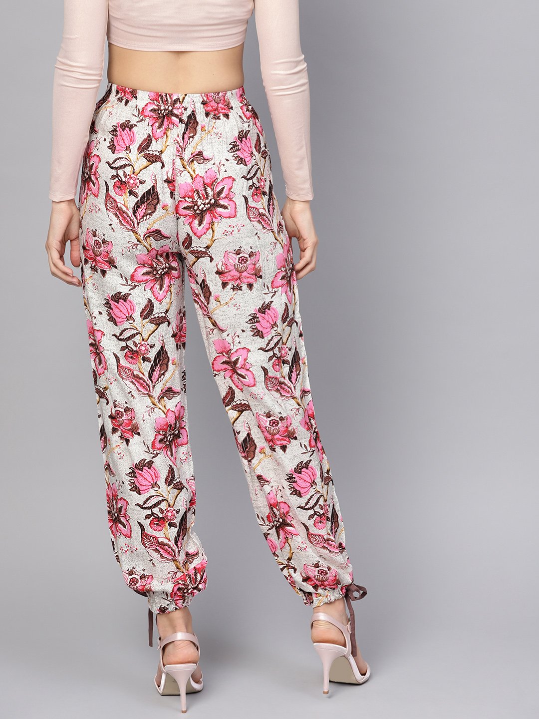 White & Chocolate Brown Printed Palazzo With Drawstring At Bottom | LASVINI - Redefining Indian Fashion with Elegance