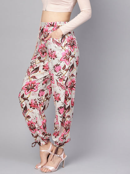 White & Chocolate Brown Printed Palazzo With Drawstring At Bottom | LASVINI - Redefining Indian Fashion with Elegance
