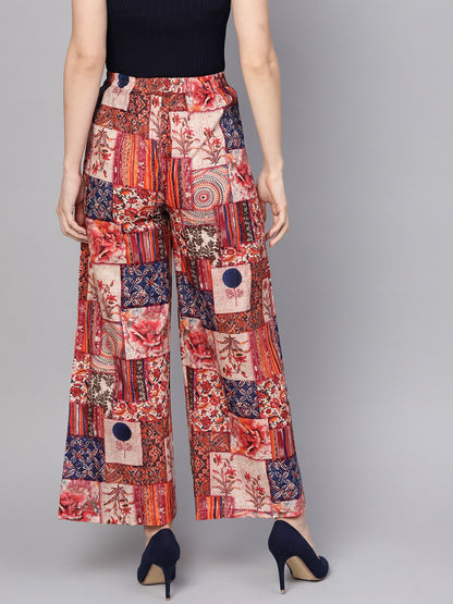 Multi Colored Cotton Ankle Length Palazzo | LASVINI - Redefining Indian Fashion with Elegance