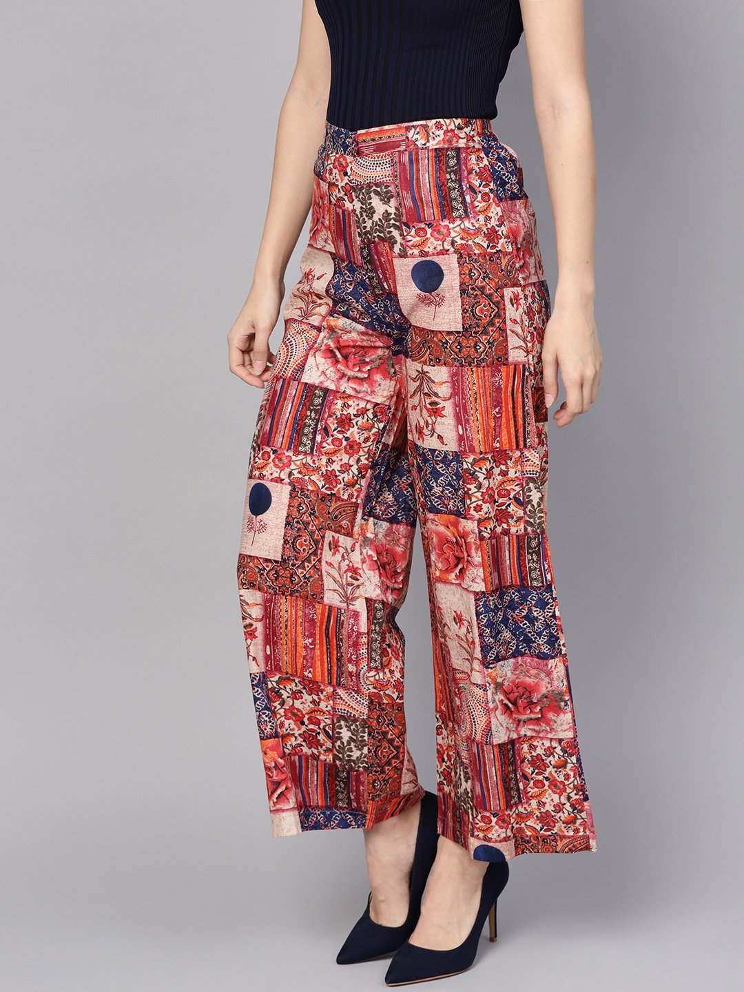 Multi Colored Cotton Ankle Length Palazzo | LASVINI - Redefining Indian Fashion with Elegance