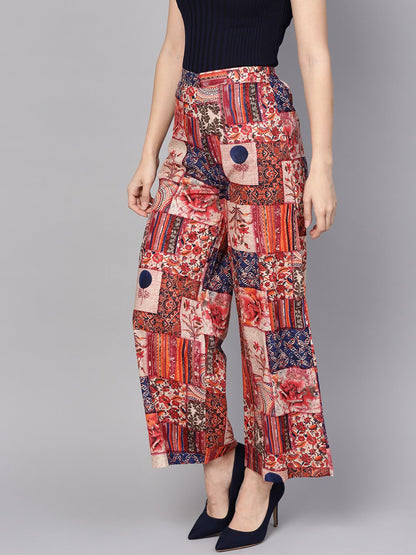 Multi Colored Cotton Ankle Length Palazzo | LASVINI - Redefining Indian Fashion with Elegance