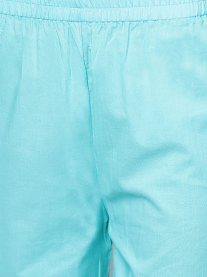 Sky Blue Floral Printed Kurta Set With Solid Pants | LASVINI - Redefining Indian Fashion with Elegance