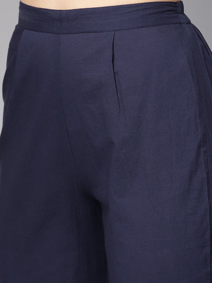 Pastel Green Printed Kurta Set With Solid Navy Blue Pants | LASVINI - Redefining Indian Fashion with Elegance