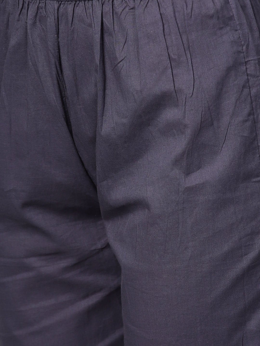 Pastel Pink Printed Kurta Set With Solid Dark Grey Pants | LASVINI - Redefining Indian Fashion with Elegance