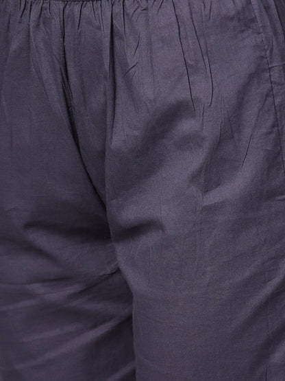 Pastel Pink Printed Kurta Set With Solid Dark Grey Pants | LASVINI - Redefining Indian Fashion with Elegance