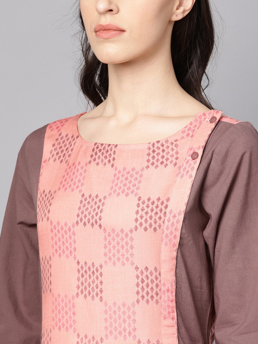Pink & Brown A-Line Kurta Set With Pants | LASVINI - Redefining Indian Fashion with Elegance