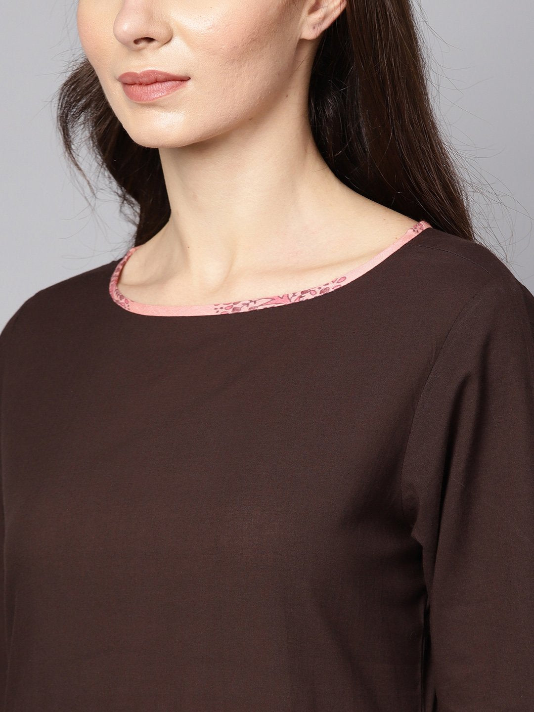 Solid Brown Half Sleeve Kurta Set With Printed Sharara | LASVINI - Redefining Indian Fashion with Elegance