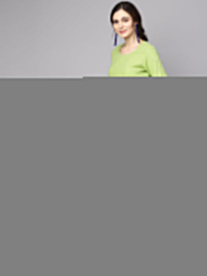 Pastel Green Round Neck Kurta With Rayon Printed Stole | LASVINI - Redefining Indian Fashion with Elegance