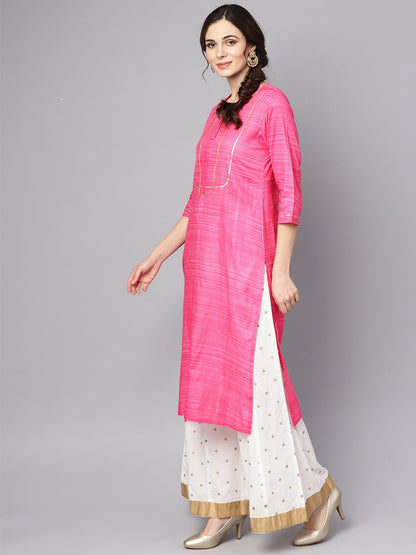 Pink Straight Kurta With Round Neck Emblished With Gotta | LASVINI - Redefining Indian Fashion with Elegance