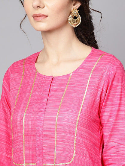Pink Straight Kurta With Round Neck Emblished With Gotta | LASVINI - Redefining Indian Fashion with Elegance