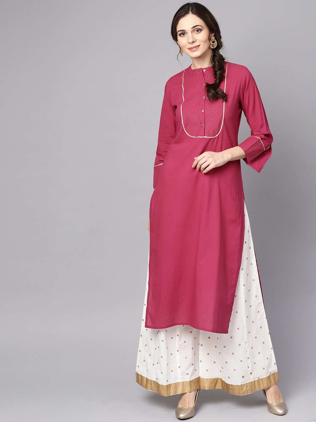 Burgundy Kurta Detailed With Gotta & Golden Thread Stitch At Yoke | LASVINI - Redefining Indian Fashion with Elegance