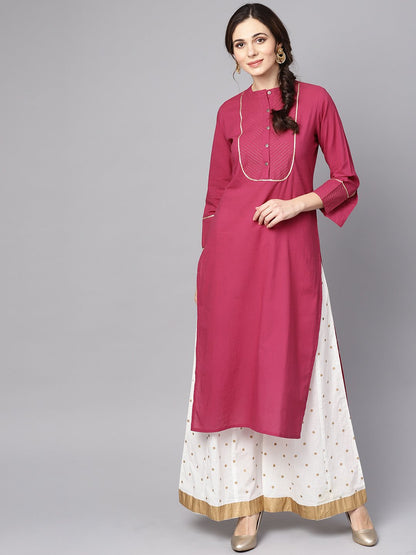 Burgundy Kurta Detailed With Gotta & Golden Thread Stitch At Yoke | LASVINI - Redefining Indian Fashion with Elegance
