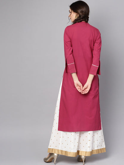 Burgundy Kurta Detailed With Gotta & Golden Thread Stitch At Yoke | LASVINI - Redefining Indian Fashion with Elegance