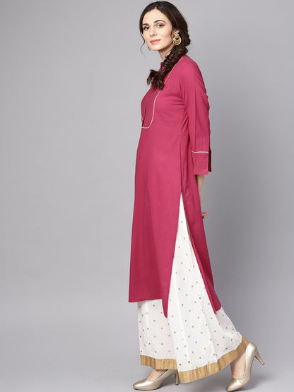 Burgundy Kurta Detailed With Gotta & Golden Thread Stitch At Yoke | LASVINI - Redefining Indian Fashion with Elegance