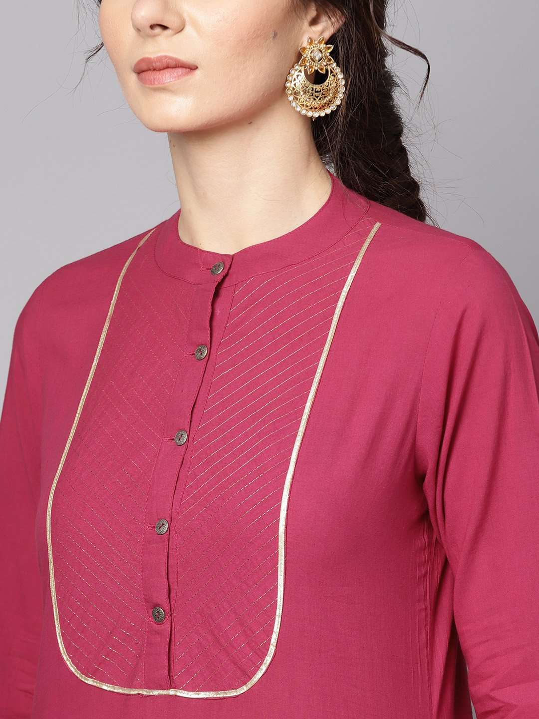 Burgundy Kurta Detailed With Gotta & Golden Thread Stitch At Yoke | LASVINI - Redefining Indian Fashion with Elegance