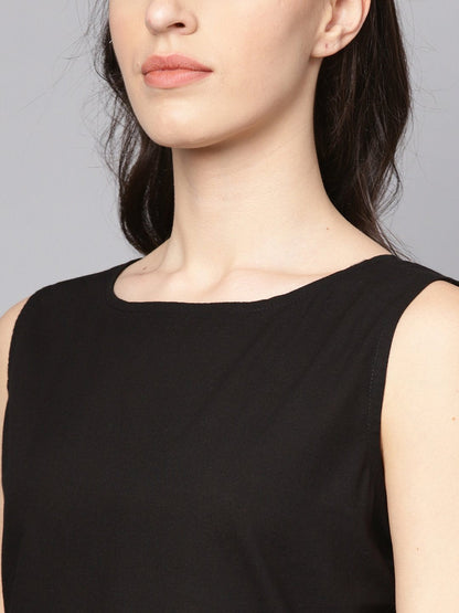 Solid Black Sleeveless Kurta Set With Printed Pants | LASVINI - Redefining Indian Fashion with Elegance