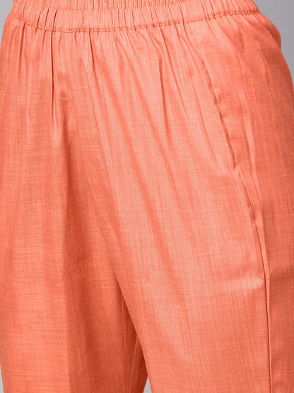 Solid Brown Half Sleeve Cotton Kurta With Solid Peach Pants | LASVINI - Redefining Indian Fashion with Elegance