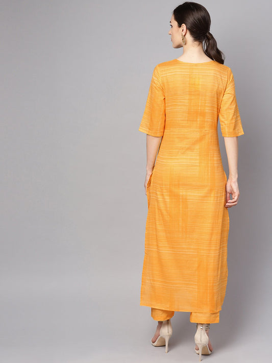 Yellow Cotton Slub Half Sleeve Kurta Set With Pants | LASVINI - Redefining Indian Fashion with Elegance