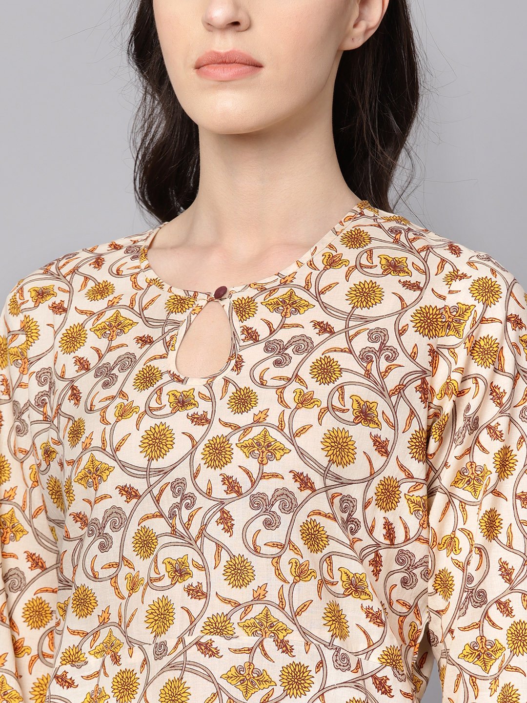 Round Neck Kurta With Gathered Full Sleeves & Handkerchief Palazzo | LASVINI - Redefining Indian Fashion with Elegance