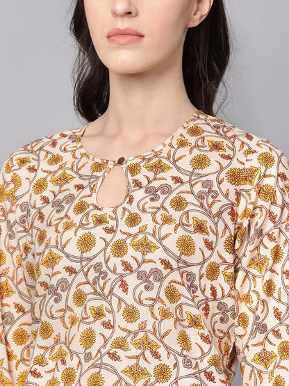 Round Neck Kurta With Gathered Full Sleeves & Handkerchief Palazzo | LASVINI - Redefining Indian Fashion with Elegance