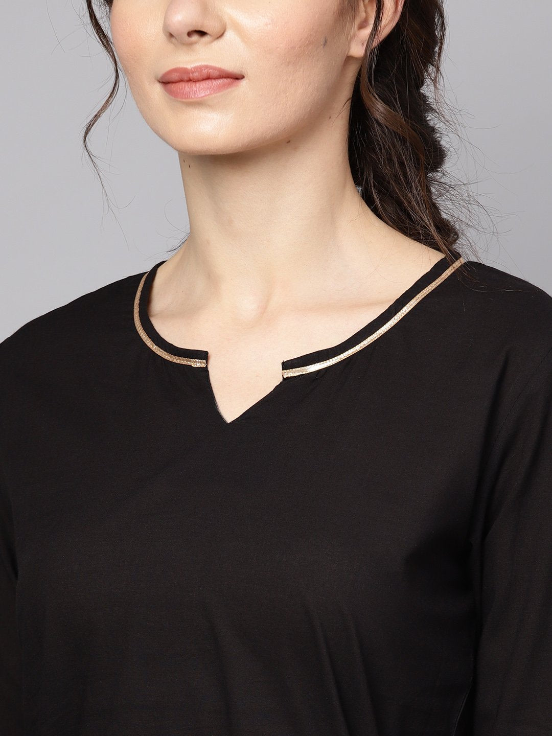 Solid Black Asyemmetric Kurta With Printed Belt | LASVINI - Redefining Indian Fashion with Elegance