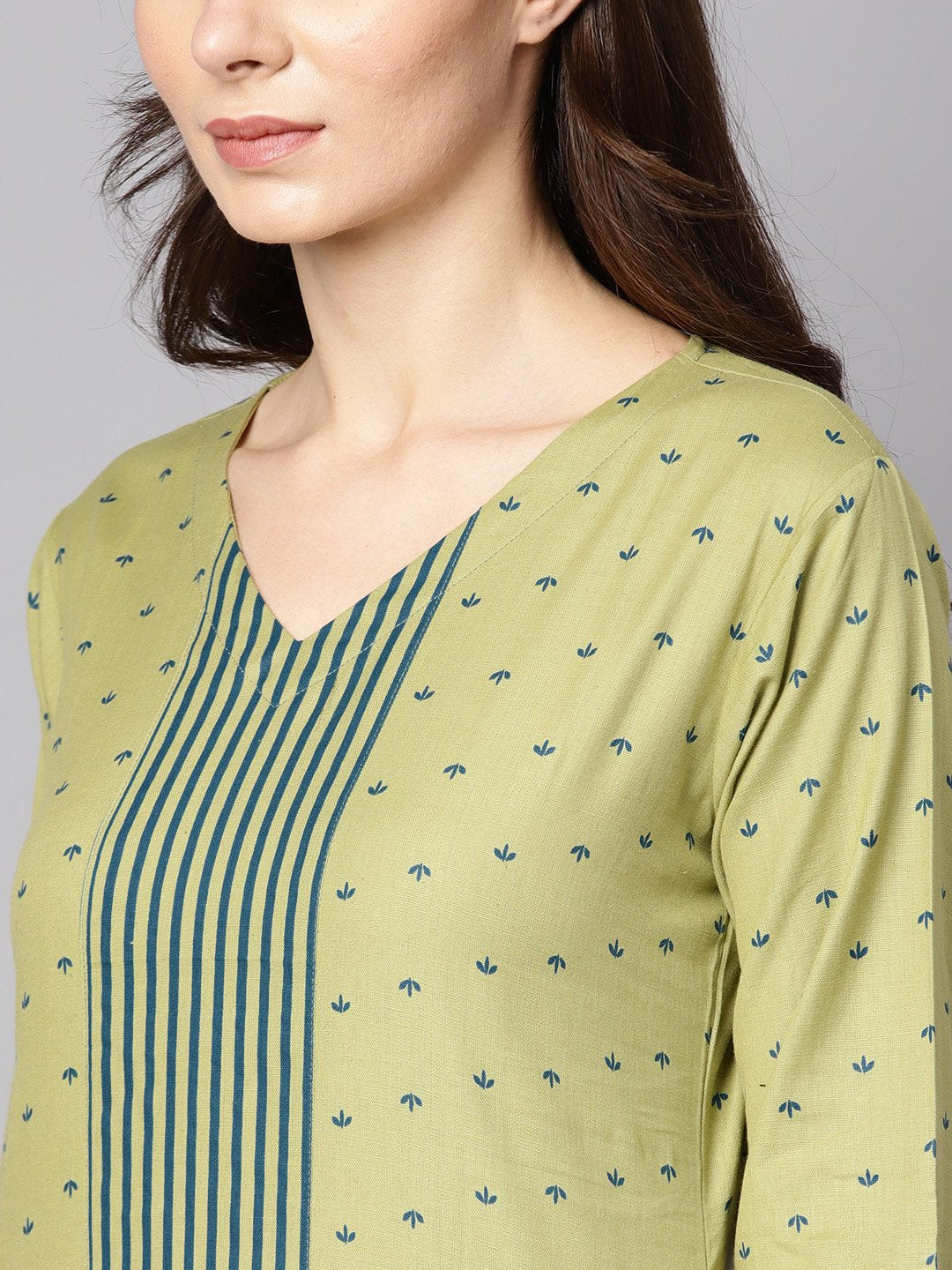 Green Printed 3/4Th Sleeve Cotton Kurta With Printed Palazzo | LASVINI - Redefining Indian Fashion with Elegance