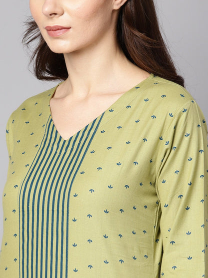 Green Printed 3/4Th Sleeve Cotton Kurta With Printed Palazzo | LASVINI - Redefining Indian Fashion with Elegance
