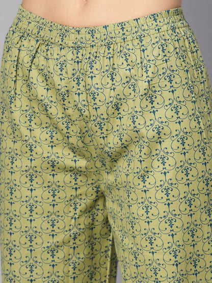 Green Printed 3/4Th Sleeve Cotton Kurta With Printed Palazzo | LASVINI - Redefining Indian Fashion with Elegance