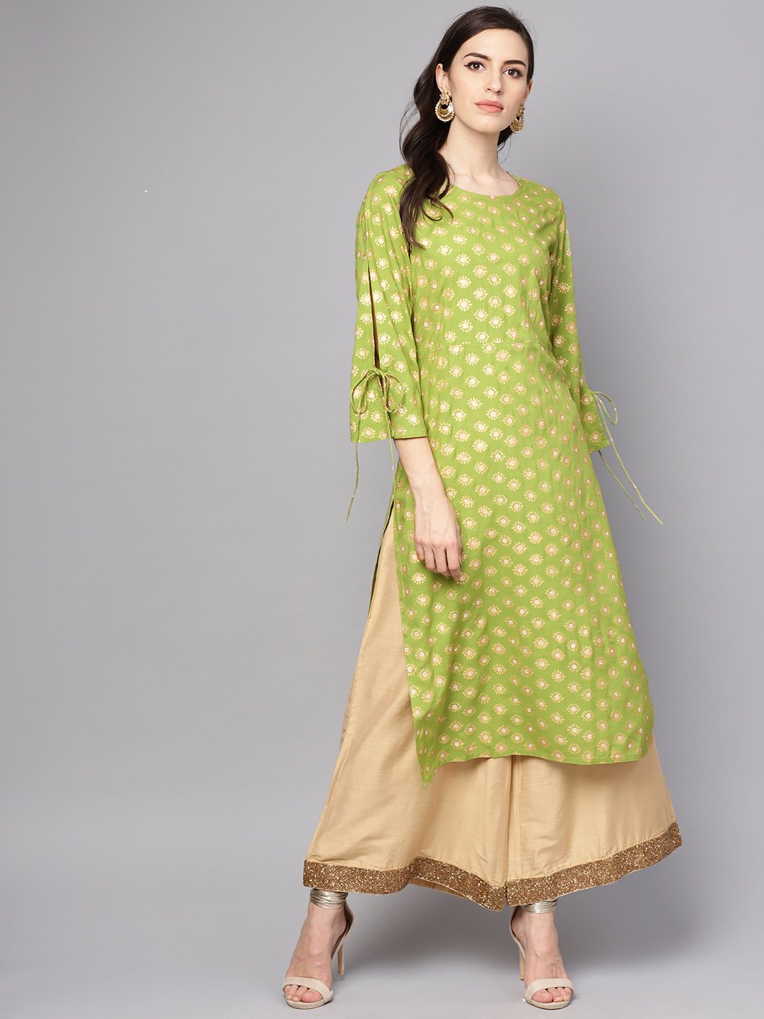Green Printed 3/4Th Sleeve Rayon Printed Kurta | LASVINI - Redefining Indian Fashion with Elegance
