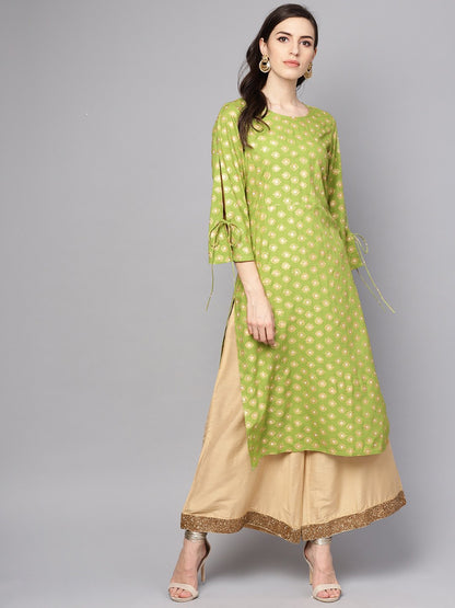 Green Printed 3/4Th Sleeve Rayon Printed Kurta | LASVINI - Redefining Indian Fashion with Elegance