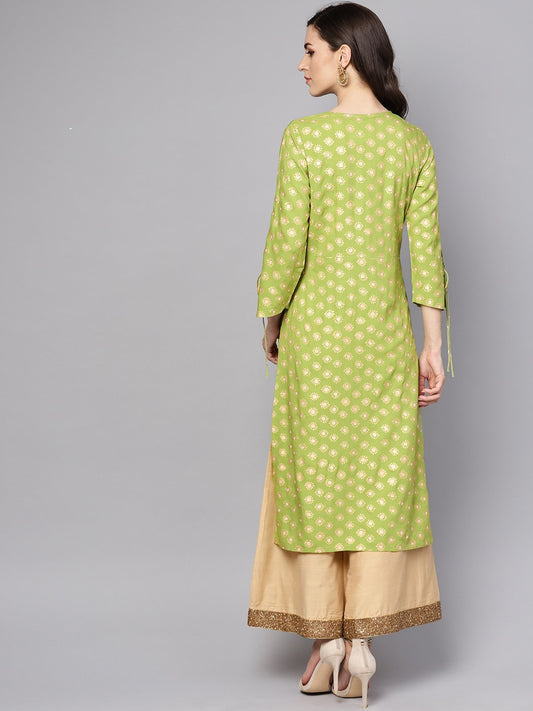 Green Printed 3/4Th Sleeve Rayon Printed Kurta | LASVINI - Redefining Indian Fashion with Elegance