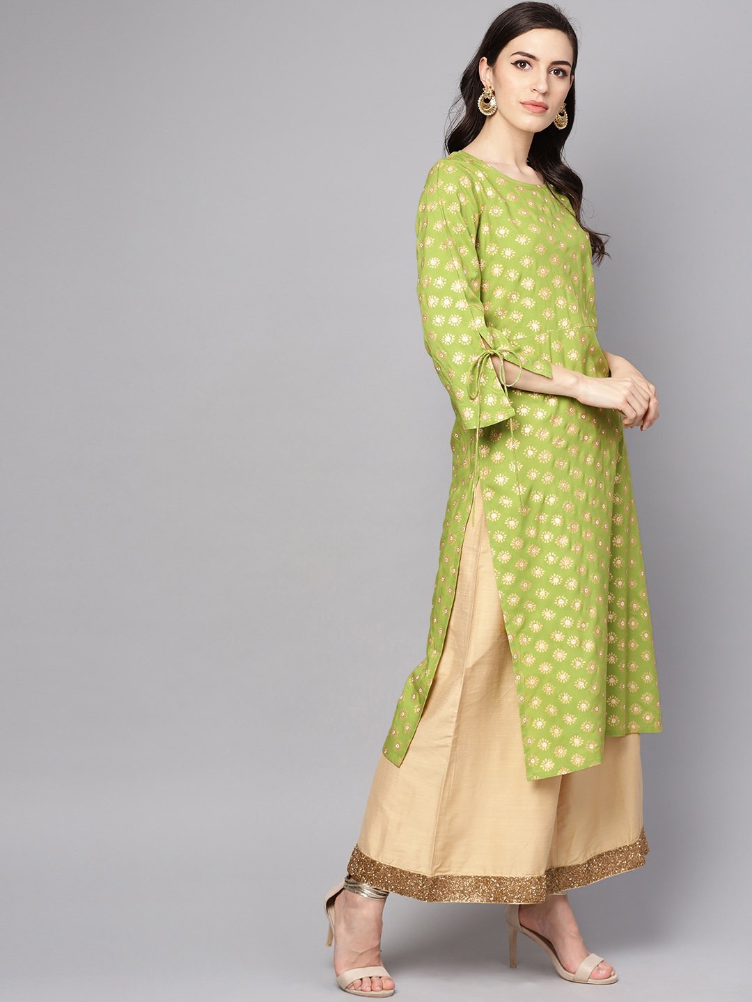 Green Printed 3/4Th Sleeve Rayon Printed Kurta | LASVINI - Redefining Indian Fashion with Elegance
