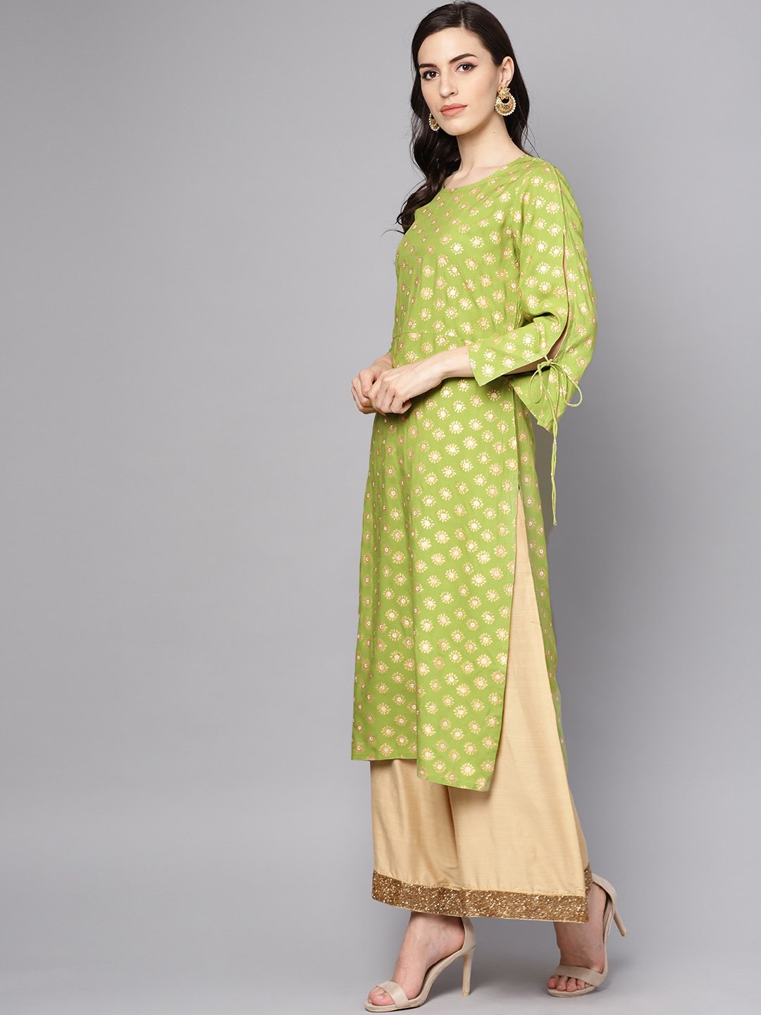 Green Printed 3/4Th Sleeve Rayon Printed Kurta | LASVINI - Redefining Indian Fashion with Elegance