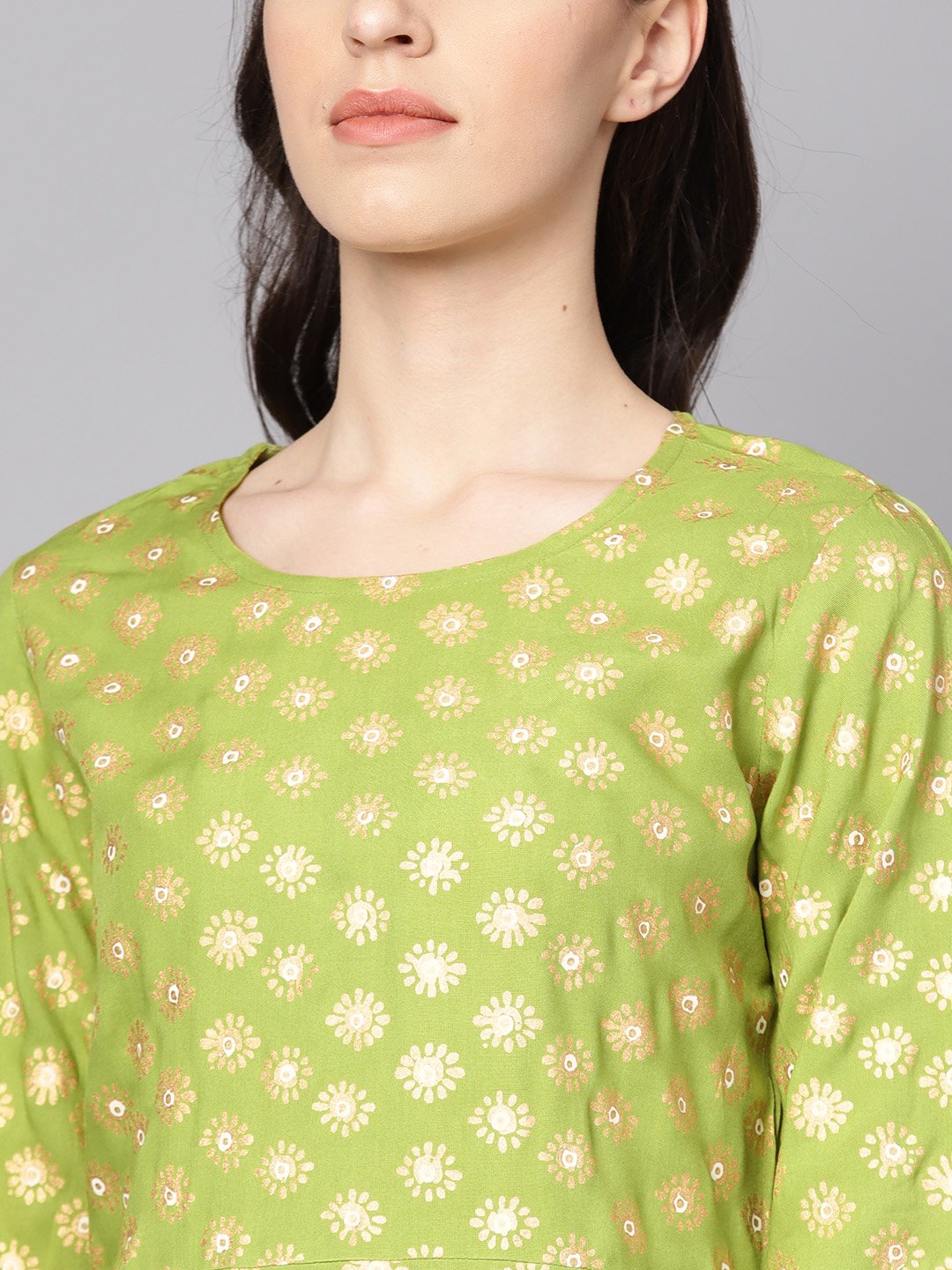 Green Printed 3/4Th Sleeve Rayon Printed Kurta | LASVINI - Redefining Indian Fashion with Elegance