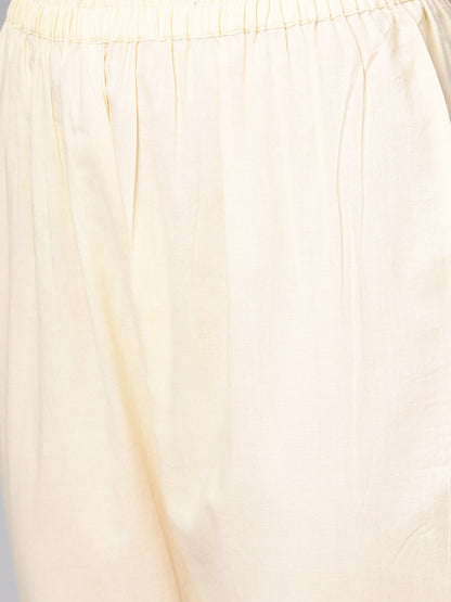 Teal Blue 3/4Th Sleeve Cotton Kurta With Beige Palazzo And Printed Dupatta | LASVINI - Redefining Indian Fashion with Elegance