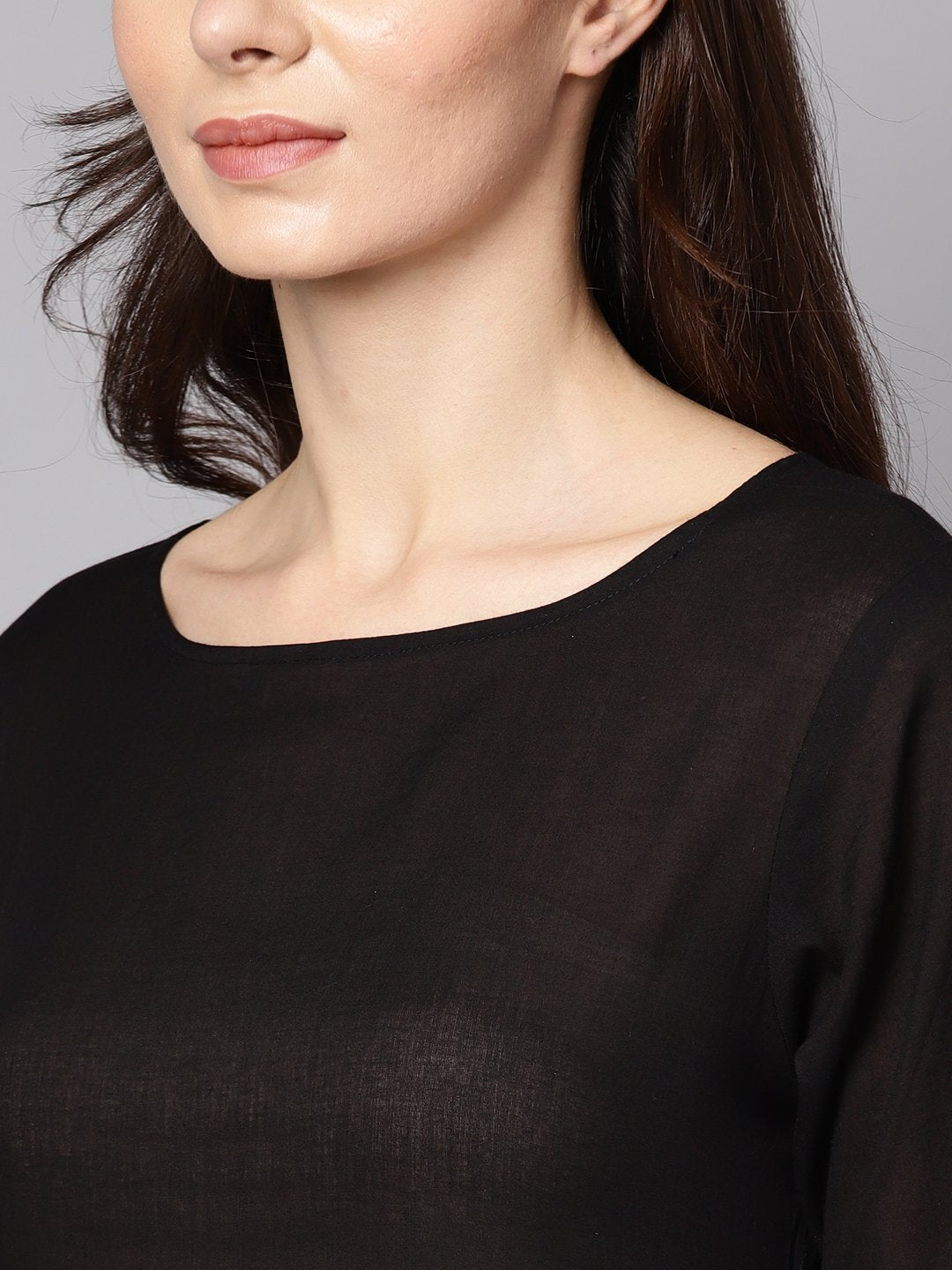 Black 3/4Th Sleeve Cotton Kurta With Palazzo And Printed Dupatta | LASVINI - Redefining Indian Fashion with Elegance