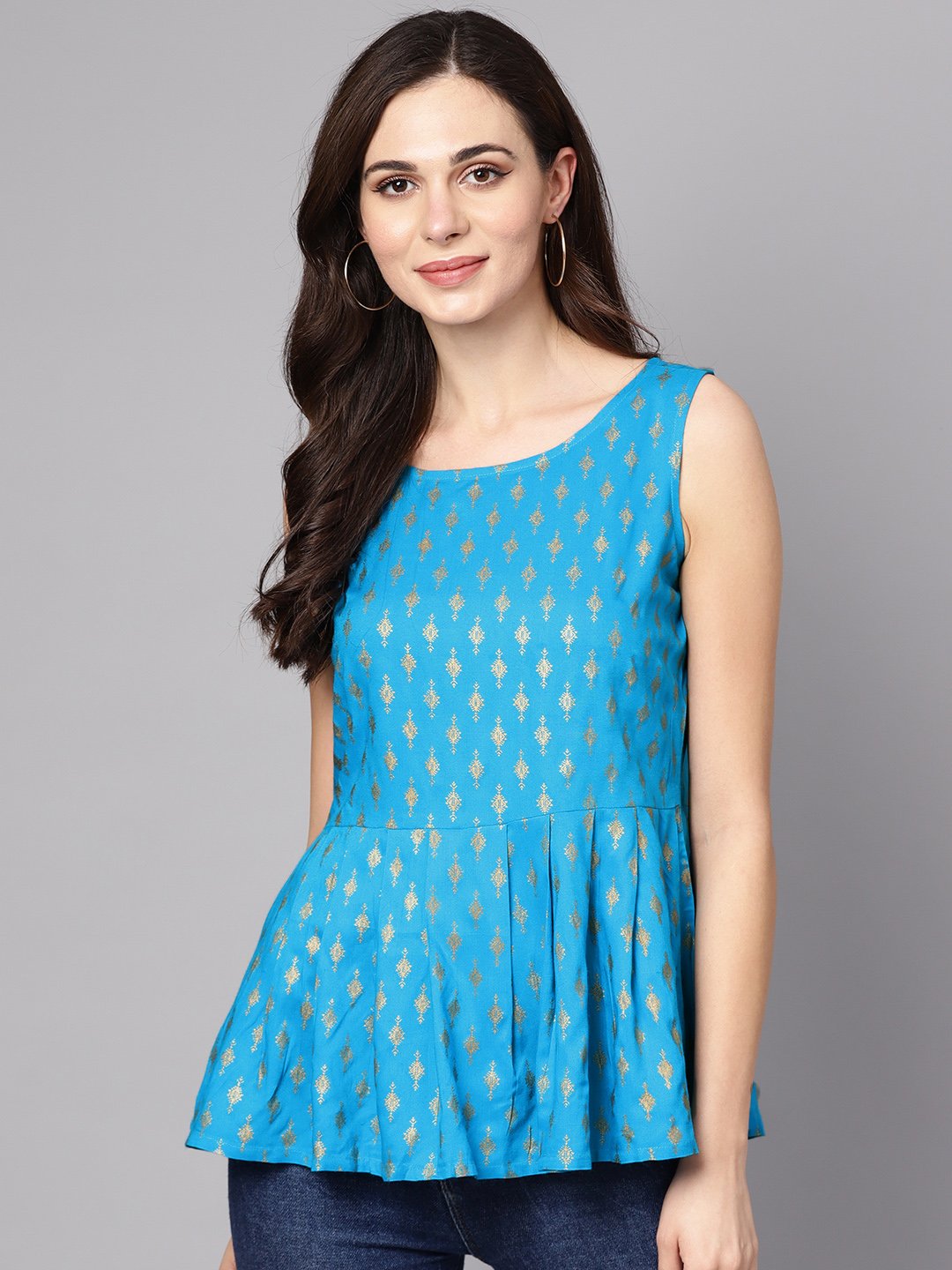Light Blue Sleevless A-Line Rayon Crop Top | LASVINI - Redefining Indian Fashion with Elegance