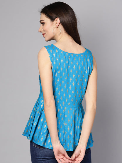 Light Blue Sleevless A-Line Rayon Crop Top | LASVINI - Redefining Indian Fashion with Elegance