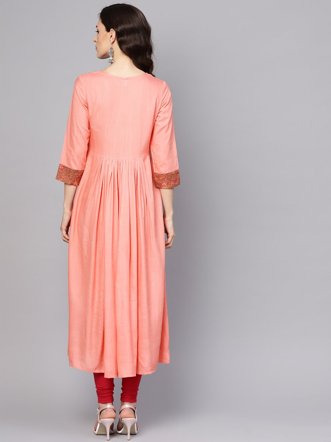 Solid Peach 3/4Th Sleeve Rayon Maxi Dress | LASVINI - Redefining Indian Fashion with Elegance