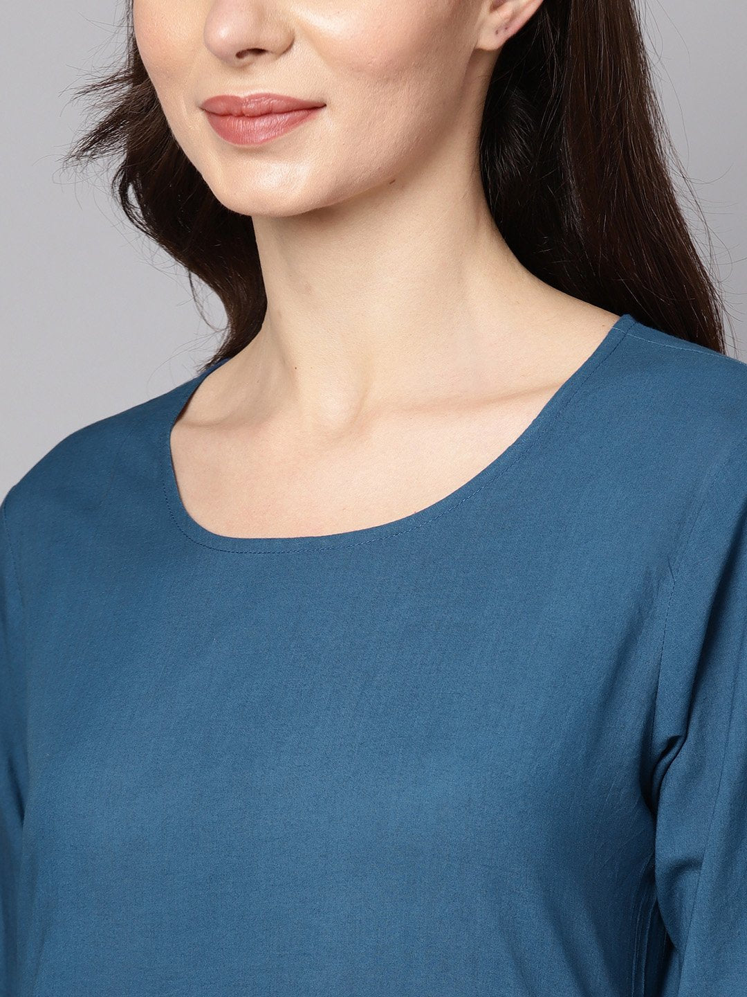 Blue Printed 3/4Th Sleeve Cotton Kurta With Printed Palazzo And Dupatta | LASVINI - Redefining Indian Fashion with Elegance